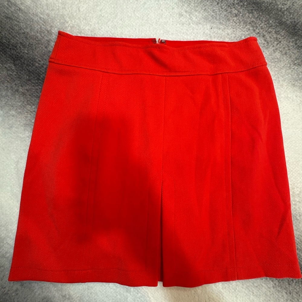 LOFT Poppy Red Orange A-Line Front Pleat Retro Office Career Textured Skirt 10 - Picture 6 of 9